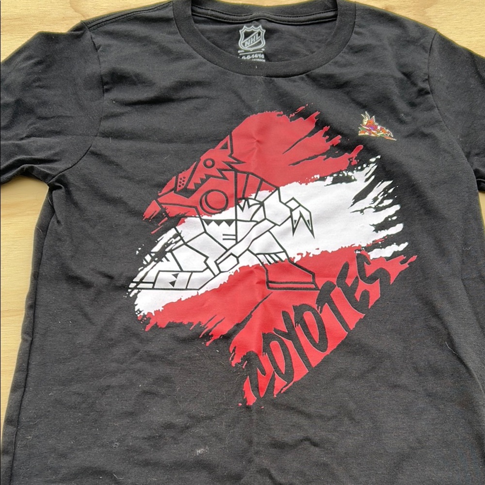 NHL Arizona Coyotes Kachina Logo Graphic T-Shirt Kids Large 14/16 Black New
